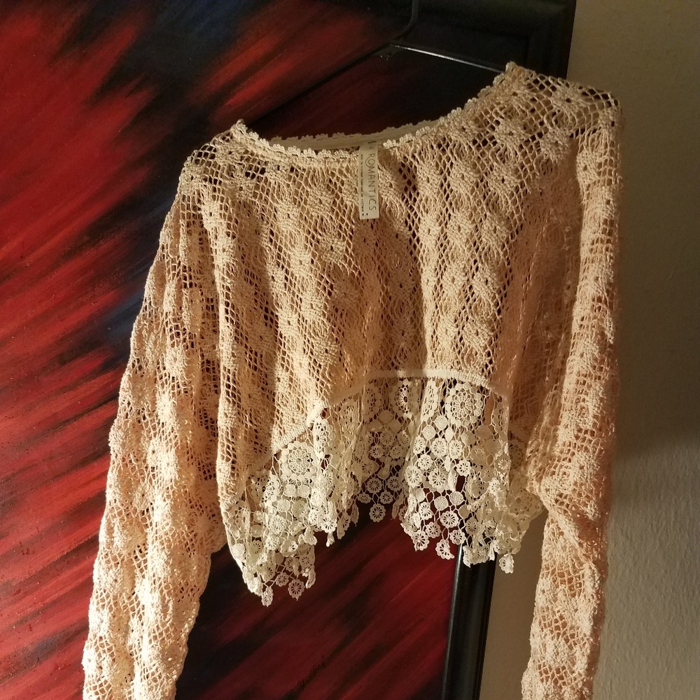 Free People New Romantics Sheer Crop Lace Top Med